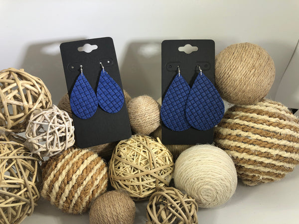 Cobalt Blue Leather with a Square Weave Texture Earrings