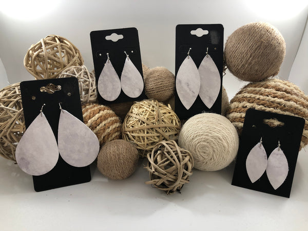White and gray marbled leather earrings