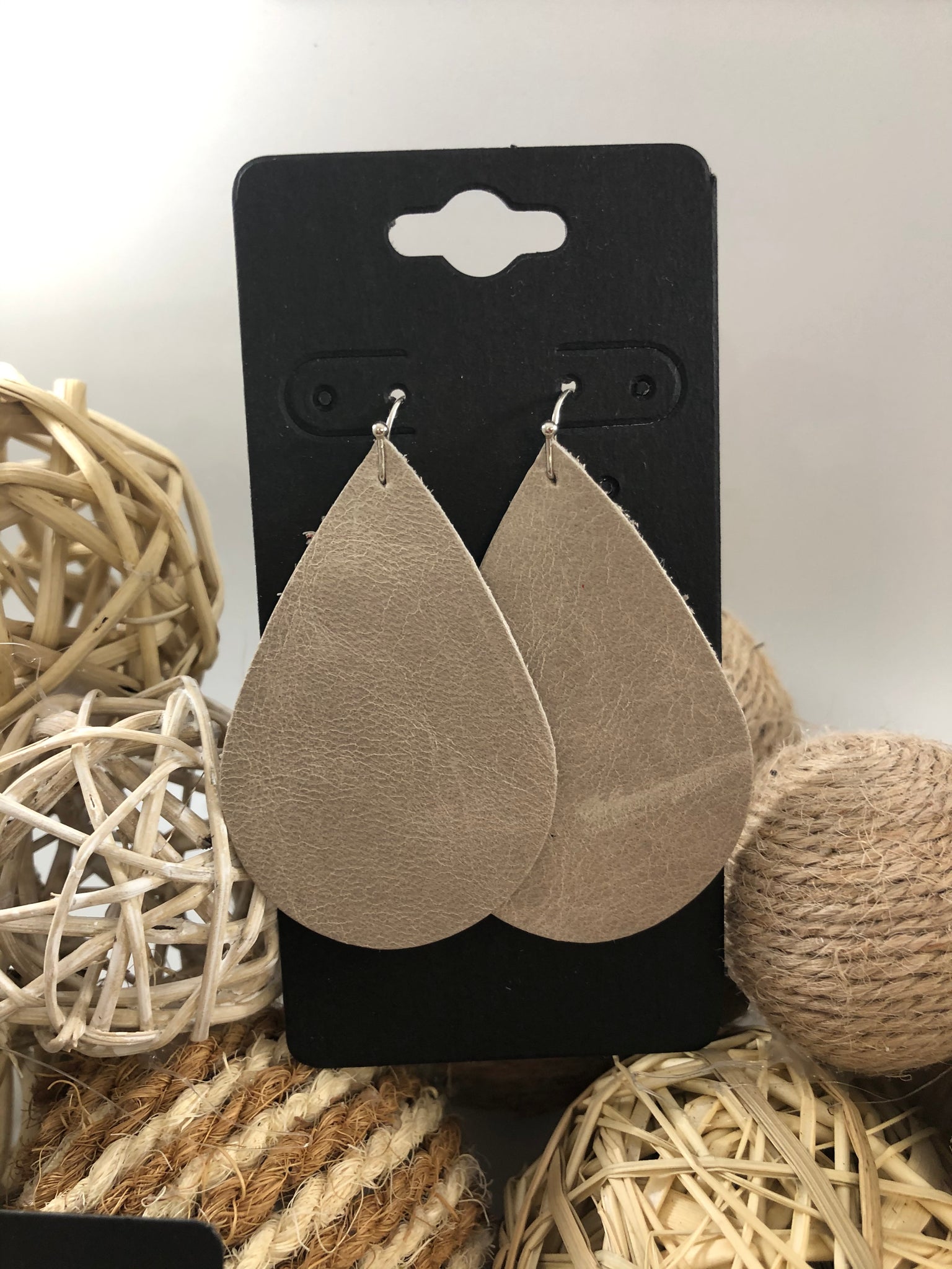 Distressed taupe leather earrings