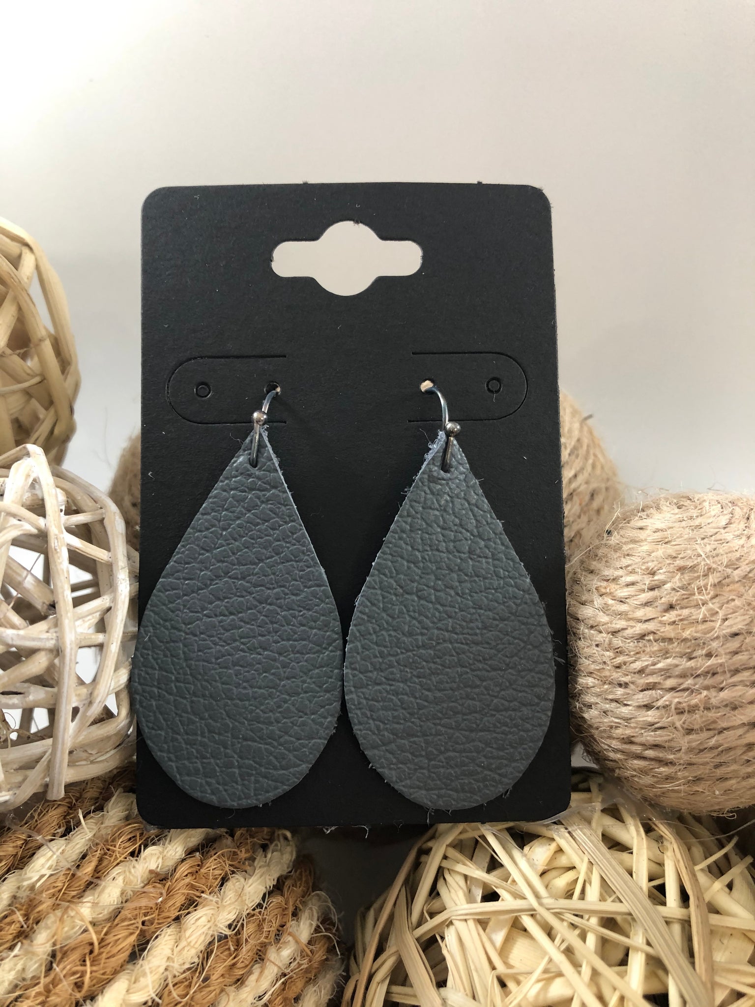 Dark gray leather earrings