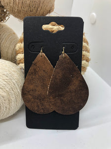 Dark Brown and Brown Leather Earrings with a Distressed Finish