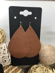 Light brown or Cognac Leather Earrings with a Saffiano Texture Finish