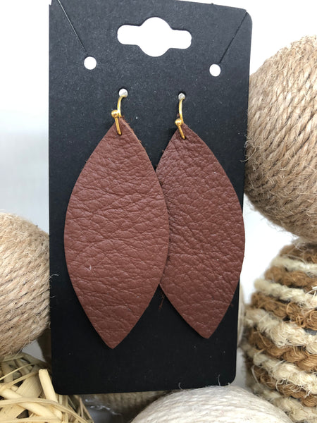 Brown Pebbled Leather Earrings