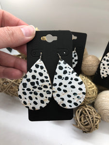 White Cork on Leather with Black Spots Earrings