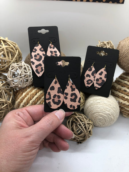 Cream Leather with Black and Tan Leopard Print Leather Earrings