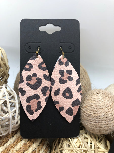 Cream Leather with Black and Tan Leopard Print Leather Earrings