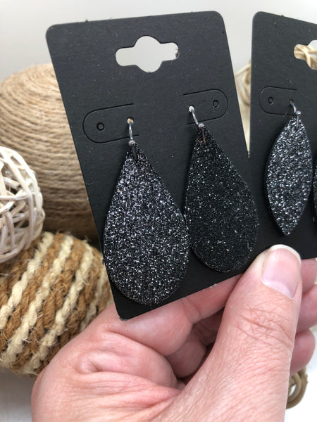 Black Leather with Silver Dazzle Earrings