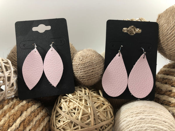 Light Blush Pink Pebbled Leather Earrings