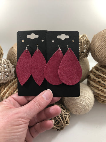 Dark Pink Pebbled Leather Earrings