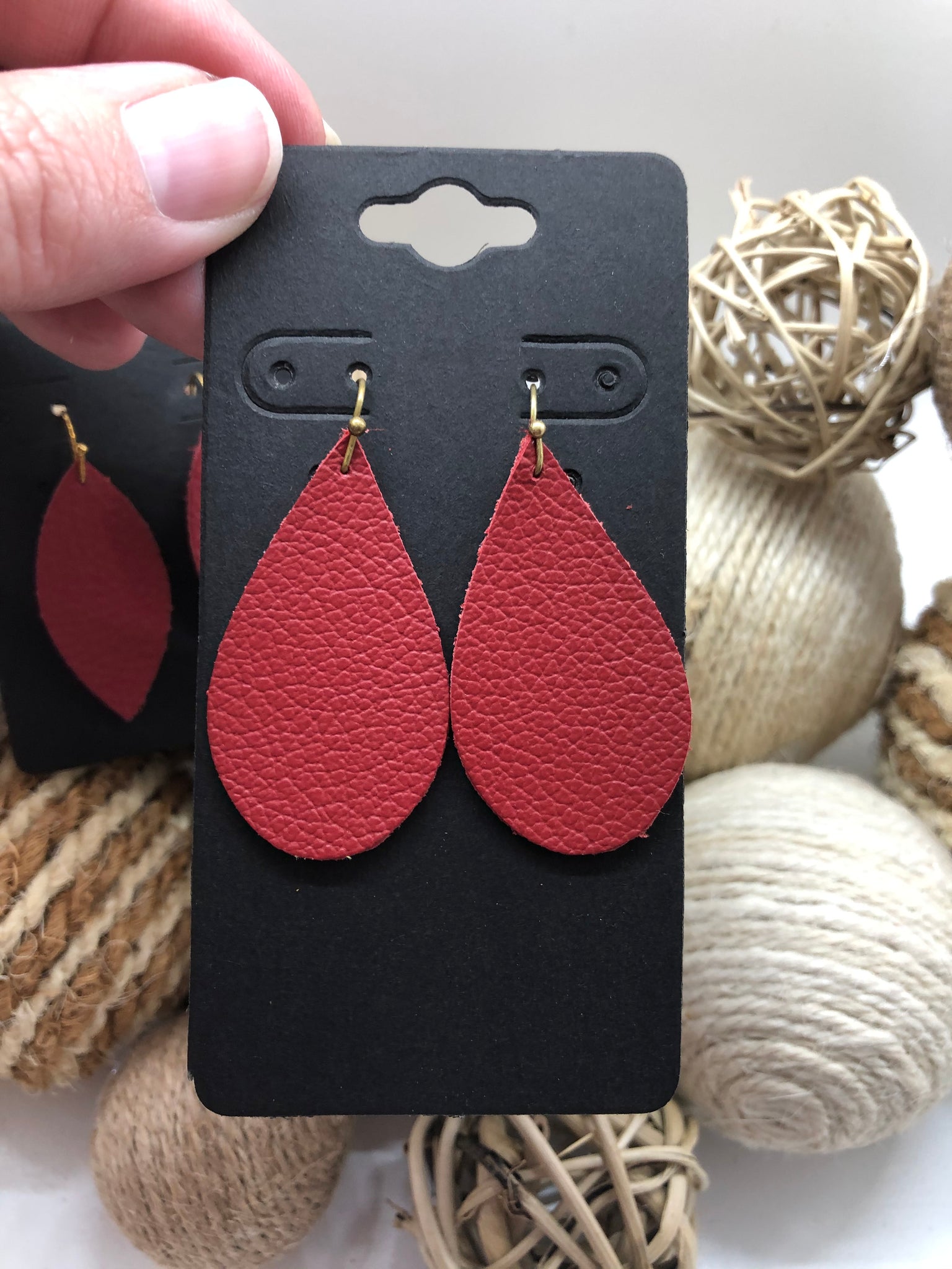Red Pebbled Leather Earrings