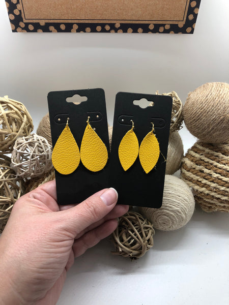 Lemon Yellow Pebbled Leather Earrings