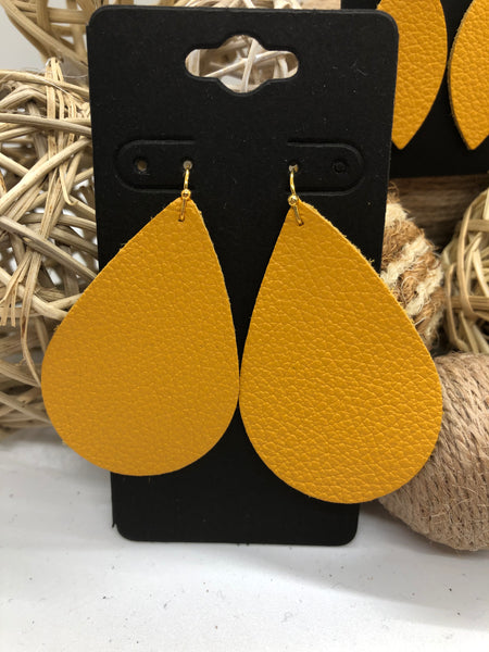 Dark Yellow Pebbled Leather Earrings