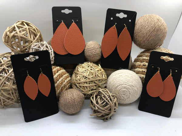 Dark Orange Saffiano Leather Earrings