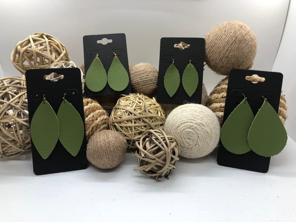 Lime Green Pebbled Leather Earrings