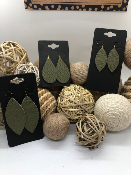 Olive Green Saffiano Leather Earrings