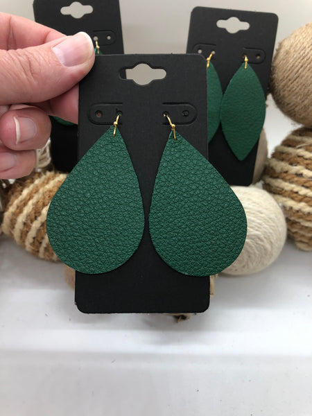 Emerald Green Pebbled Leather Earrings