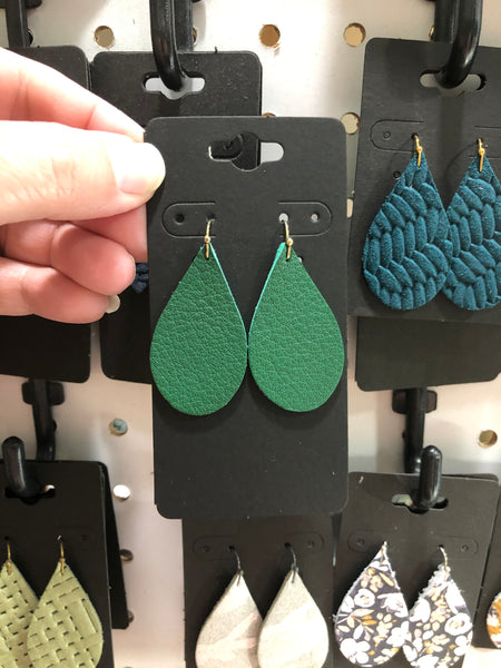 Emerald Green Pebbled Leather Earrings
