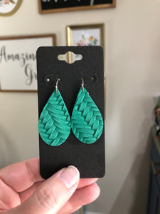 Jade Green Fishtail Textured Leather Earrings