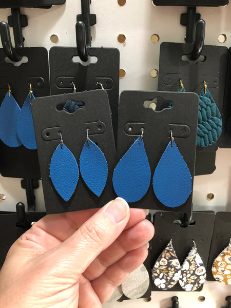 Blue Pebbled Leather Earrings
