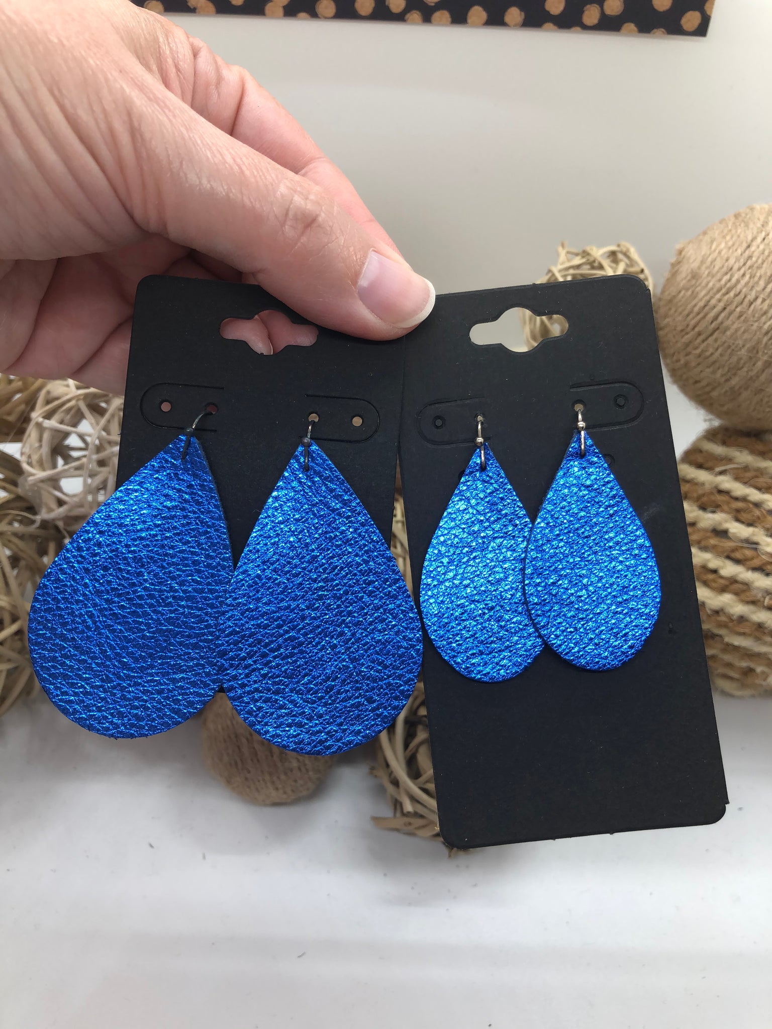 Cobalt Metallic Blue Pebbled Leather Earrings
