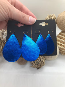 Smooth Metallic Cobalt Blue Leather Earrings
