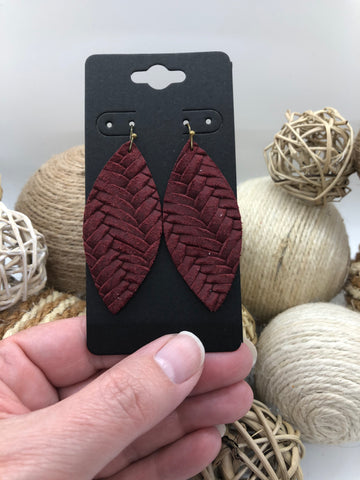 Burgundy Fishtail Leather Earrings