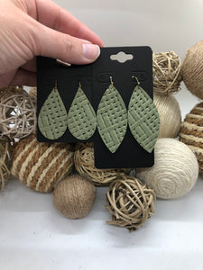Sage Green Basketweave Textured Leather Earrings