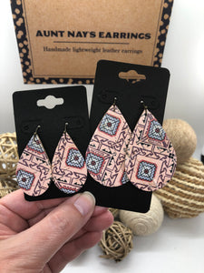 Pink Printed Cork on Leather Earrings