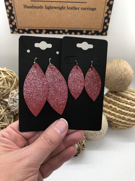 Red Leather with Silver Dazzle Textured Earrings