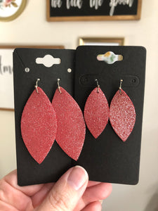 Red Leather with Silver Dazzle Textured Earrings