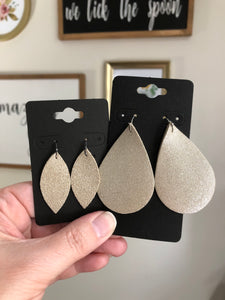 Light Taupe or Creamy Beige Leather with Silver Dazzle Textured Earrings