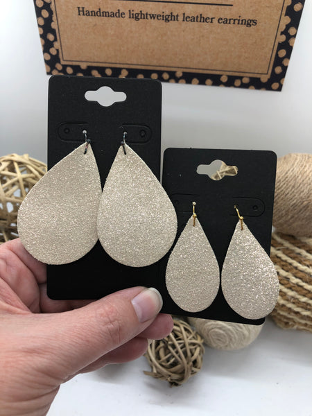 Cream Leather with Rose Gold Dazzle Textured Earrings
