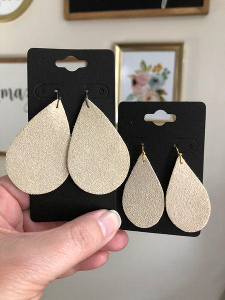 Cream Leather with Rose Gold Dazzle Textured Earrings