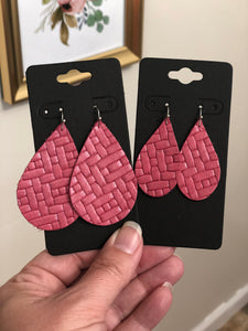Opal Finished Pink Basket Weave Textured Leather Earrings