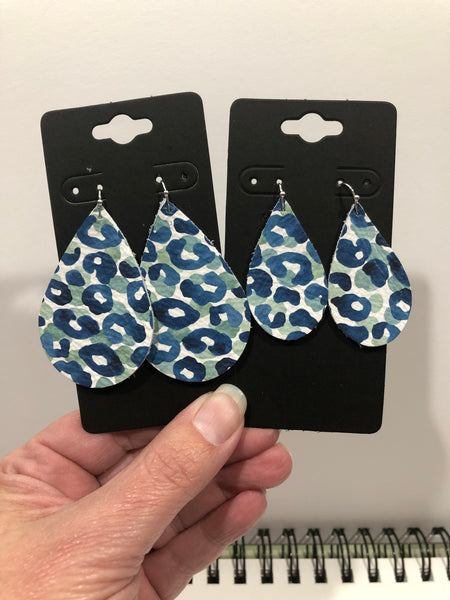 Blue and Green Leopard Print Leather Earrings