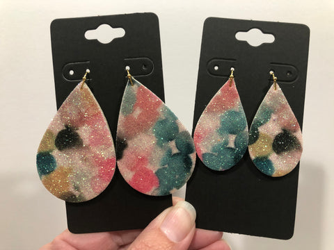 Sparkly Multi-colored Bubbles on White Cork Leather Earrings