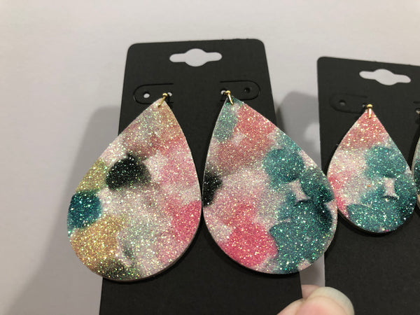Sparkly Multi-colored Bubbles on White Cork Leather Earrings