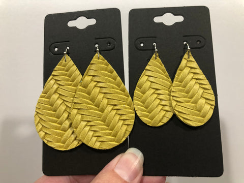 Dark Lemon Yellow Fishtail Leather Earrings