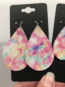 Multi-colored Pastel Tie Dye Leather Earrings