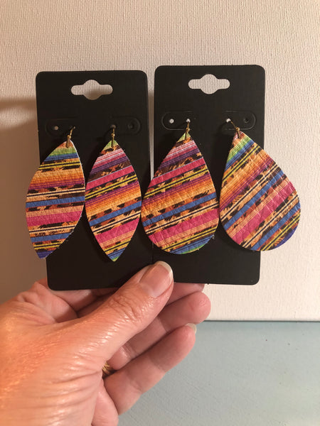 Multi-colored and Leopard Striped Leather Earrings