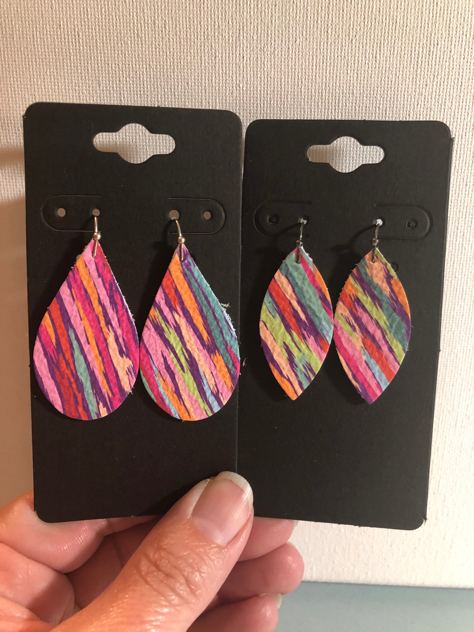 Bright Multi-colored Variegated Stripes Leather Earrings