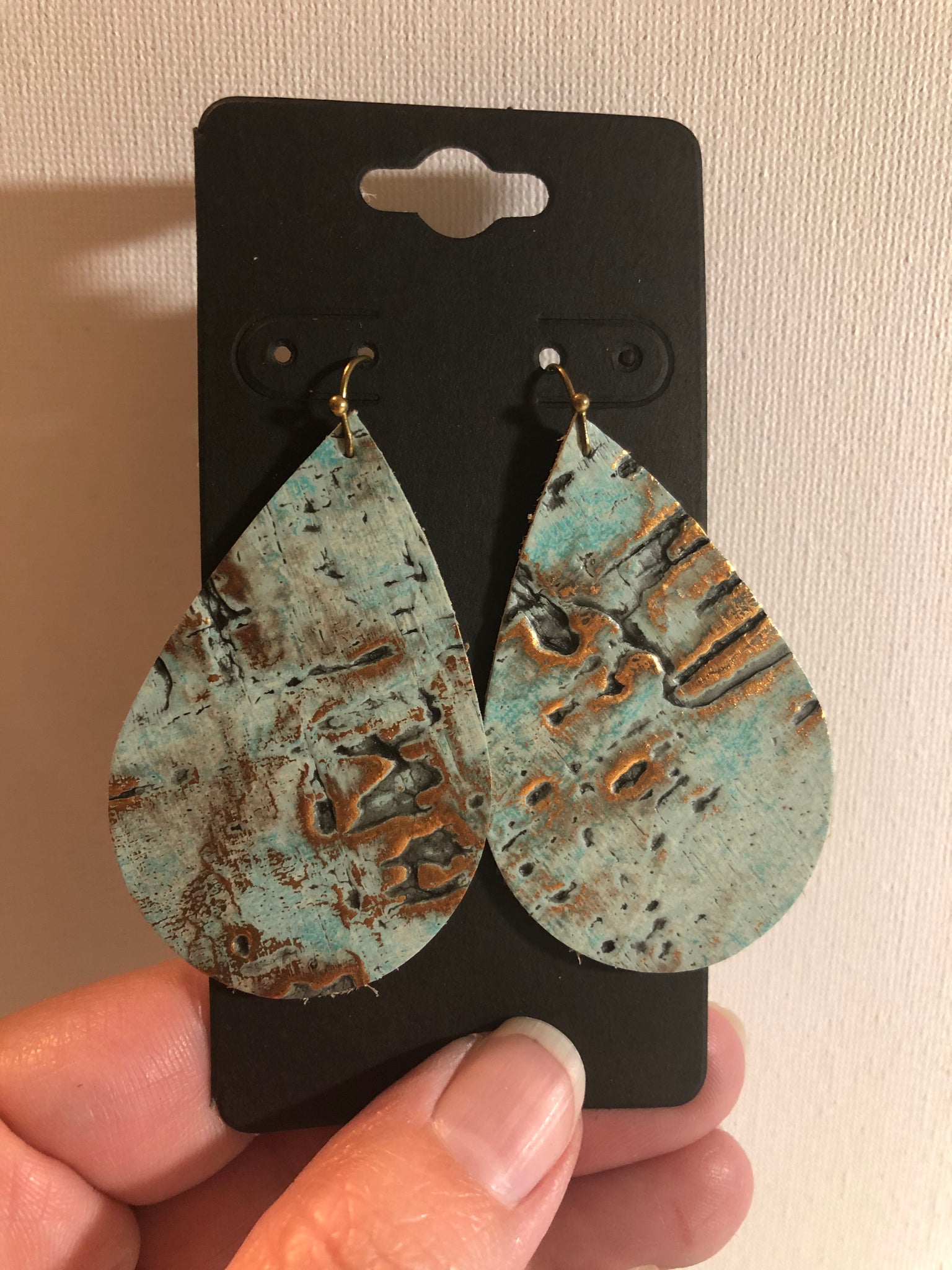 Turquoise Leather Distressed with Gold Earrings