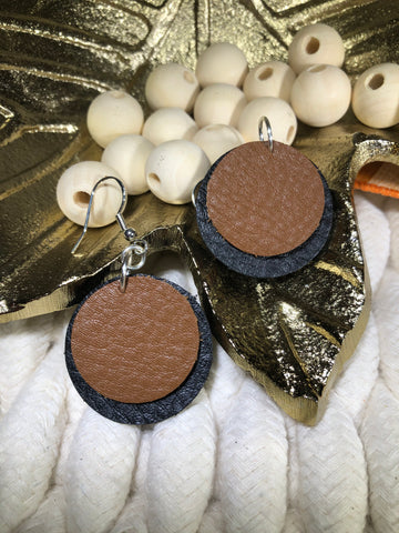 Layered Leather Earrings - Black and Medium Brown