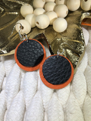 Layered Leather Earrings - Black and Orange