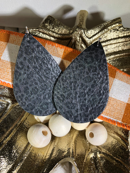 Black and Gray Leopard Print Leather Earrings
