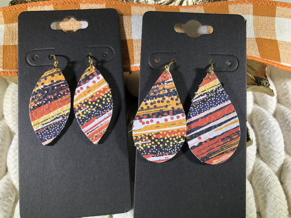 Abstract Stripe Print Leather Earrings in Red Blue Yellow White Orange