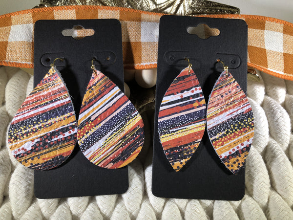 Abstract Stripe Print Leather Earrings in Red Blue Yellow White Orange