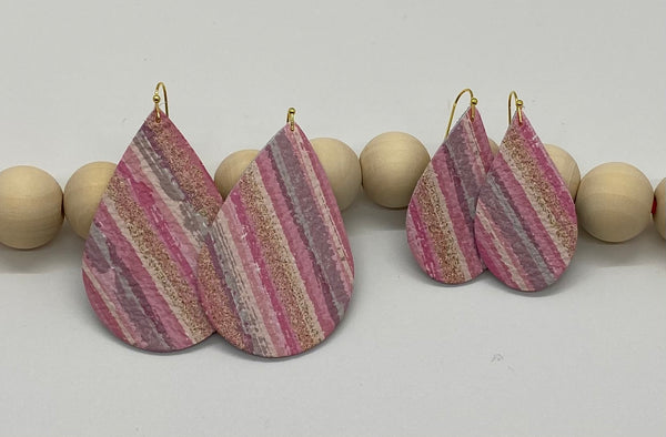 Pinks Lavenders and Gold Variegated Stripe Leather Earrings