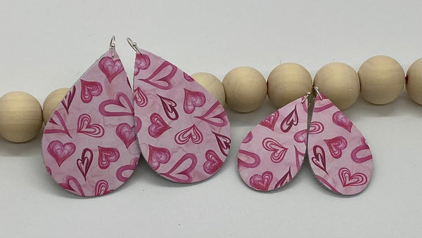 Pink Heart Print Leather Earrings