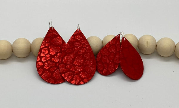 Red Suede and Leather Metallic Leopard Print Earrings